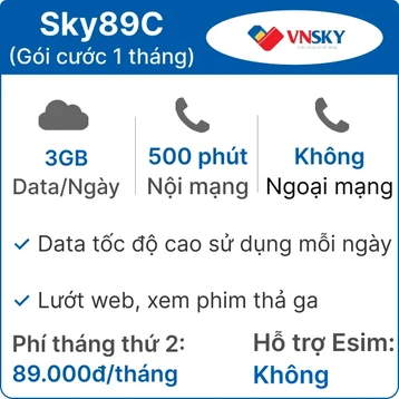 Sim 4G VNSKY SKY89C 3GB/Ngày 