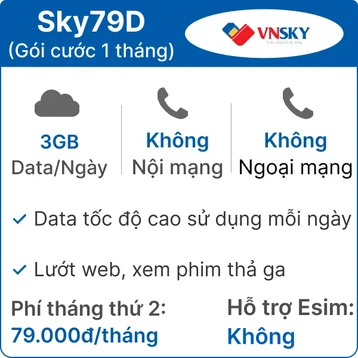 Sim 4G VNSKY SKY79 3GB/Ngày
