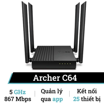 Router Wifi băng tầng kép AC1200 TP-Link Archer C64 Mumimo