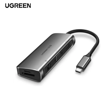Hub Ugreen Type-C sang 3 USB 3.0 + HDMI + VGA + LAN + SD/TF hỗ trợ nguồn Type-C 40873 - Cũ