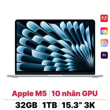 MacBook Air M5 15 inch 2026 10CPU 10GPU 32GB 1TB Sạc 70W | Chính hãng Apple Việt Nam