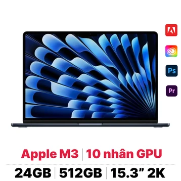 MacBook Air M3 15 inch 2024 8CPU 10GPU 24GB 512GB Sạc 35W | Chính hãng Apple Việt Nam