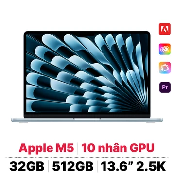 MacBook Air M5 13 inch 2026 10CPU 10GPU 32GB 512GB Sạc 70W | Chính hãng Apple Việt Nam