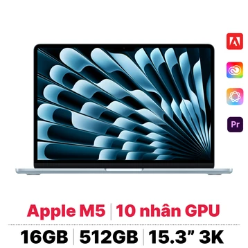 MacBook Air M5 15 inch 2026 10CPU 10GPU 16GB 512GB Sạc 70W Chính hãng - Đã Kích Hoạt