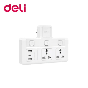 Ổ cắm điện Deli chuyển đổi 2AC kèm 2USB-A và 1USB-C sạc 12W ET716