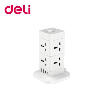 Ổ cắm điện Deli lập phương 8AC kèm 2USB-A và 2USB-C 3m CT415