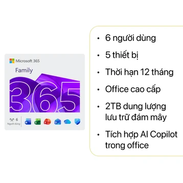 Phần mềm Microsoft Office 365 Family + AI Copilot (12 tháng X 6 User) (Bản key điện tử)