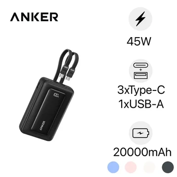 Pin sạc dự phòng Anker Zolo A110M 20000mAh 45W tích hợp 2 cáp USB-C