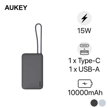 Pin dự phòng Aukey Spark Sling 10000mAh 15W Lite Slim tích hợp cáp USB-C PB-Y53