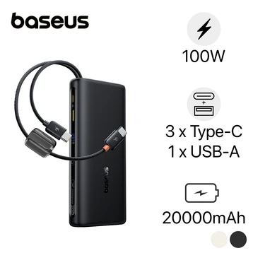 Pin dự phòng Baseus Enerfill 20000 mAh 100W tích hợp cáp đôi USB-C + màn hình FC41