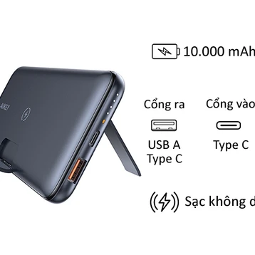 Pin sạc dự phòng kiêm sạc không dây Aukey PB-WL02 10W 10.000mmAh - Cũ