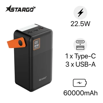 Pin dự phòng StarGO Power 60000mAh 22.5W nhiều cổng kết nối có đèn pin