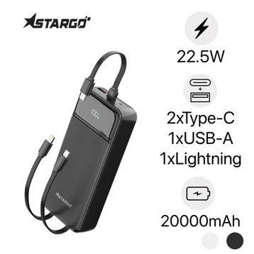 Pin dự phòng StarGO Gem Power 20000mAh 22.5W tích hợp cáp 2C+1L