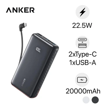 Pin sạc dự phòng Anker A110E 20000mAh 22.5W tích hợp cáp USB-C