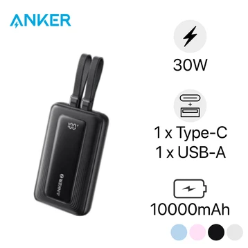 Pin sạc dự phòng Anker Zolo 10000mAh 30W 1a1c Tích Hợp Cáp C, L A1680