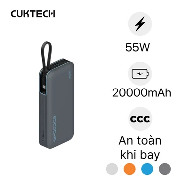 Pin sạc dự phòng Cuktech PB200N 1C1A 20000mAh 55W tích hợp cáp Type-C (CP25)