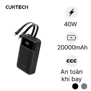 Pin sạc dự phòng Cuktech CP24 LPB200NL 1A1C 20000mAh 40W tích hợp cáp C+L