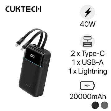 Pin dự phòng Cuktech CP24 1A1C 20000mAh 40W tích hợp cáp C+L LPB200NL