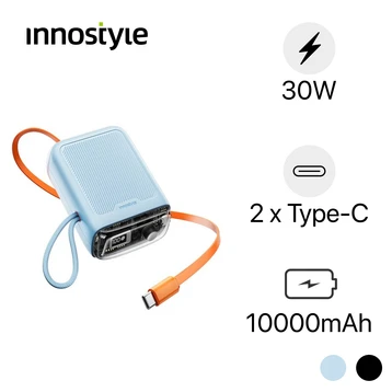 Pin dự phòng Innostyle TranSimini FlexCharge 10000mAh 30W kèm cáp USB-C rút gọn