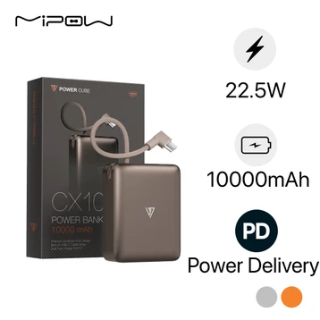 Pin sạc dự phòng Mipow Ultra Mini Aluminum CX10-OR 10000mAh 22.5W tích hợp cáp Type-C (CCC)