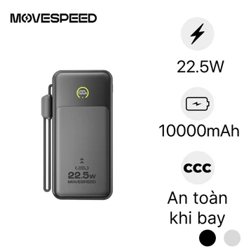 Pin sạc dự phòng Movespeed MSP19 10000mAh 22.5W có màn LCD tích hợp cáp USB-C