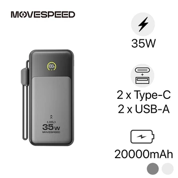 Pin dự phòng MoveSpeed 20000mAh 35W có màn LCD tích hợp cáp USB-C MSP20