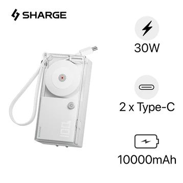 Pin dự phòng Sharge 3 in 1 1C 10000mAh 30W + cáp USB-C rút gọn + chân cắm gập P7