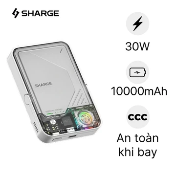 Pin dự phòng Sharge IceMag 2 không dây Qi2 10000mAh 15W cổng C 30W