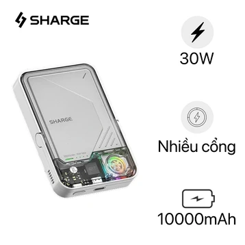 Pin dự phòng Sharge IceMag 2 không dây Qi2 10000mAh 15W cổng C 30W