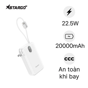 Pin sạc dự phòng StarGO Gem 2+ 20000mAh 22.5W tích hợp cáp C+L, có chân cắm sạc