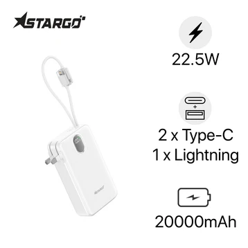 Pin dự phòng StarGO Gem 2+ 20000mAh 22.5W tích hợp cáp C+L, có chân cắm sạc