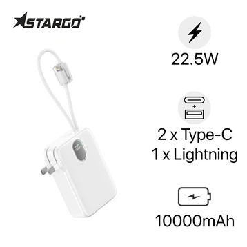 Pin dự phòng StarGO Gem 3 10000mAh 22.5W tích hợp cáp C+L, có chân cắm sạc