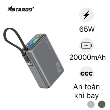 Pin sạc dự phòng StarGO Hypercharge 20000mAh 65W tích hợp màn hình + cáp Type-C