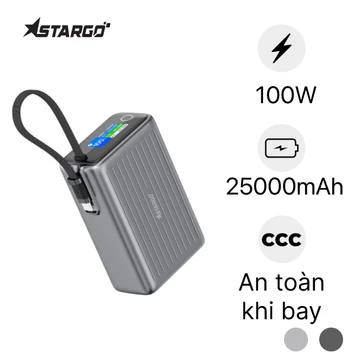Pin sạc dự phòng StarGO Hypercharge 25000mAh 100W tích hợp màn hình + cáp Type-C