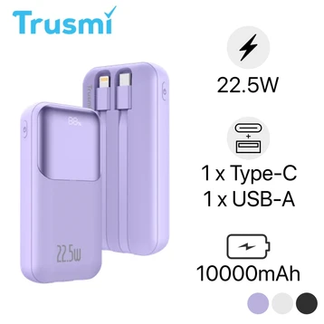 Pin dự phòng Trusmi Ultra Mini Digital 10.000MAH PD 22.5W Kèm Cáp Type-C + Lightning PB06