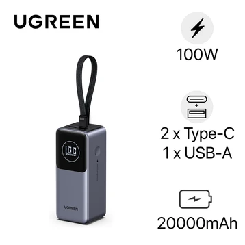 Pin sạc dự phòng Ugreen 20000mAh 100W PB723 2C1A, tích hợp cáp USB-C 100W