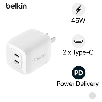 Sạc nhanh Belkin 45W 2 cổng USB-C PD 3.0 PPS GaN