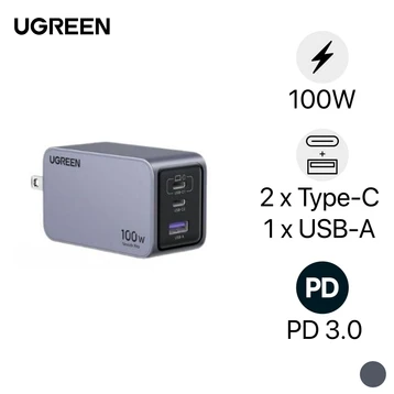 Sạc nhanh Ugreen X757 Nexode Pro 3 cổng 2 USB-C và USB-A GAN US 100W - Cũ