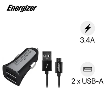 Sạc Ôtô Energizer 3.4A 2 USB + Cáp Micro USB DCA2CUMC3