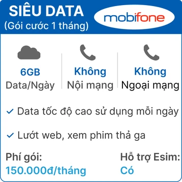 Sim Mobifone SIÊU DATA 6GB/Ngày - Gói cước 1 thàng