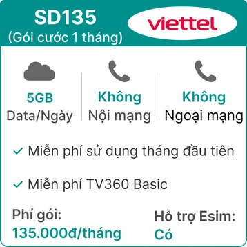Sim Viettel SD135 5GB/Ngày - Gói cước 1 tháng