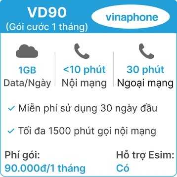 Sim 4G Vinaphone VD90 (1GB/Ngày) - 1 tháng có nghe gọi (Thành phẩm)