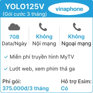 Sim 4G Vinaphone YOLO125V 7GB/Ngày (Free truyền hình MyTV) - 3 Tháng (Thành phẩm)
