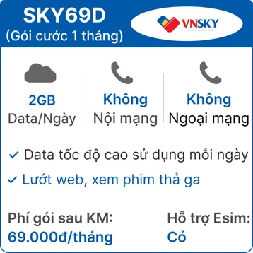 Sim 4G VNSKY SKY69D 2GB/Ngày