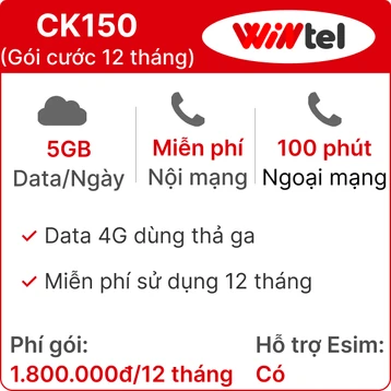 Sim 4G Wintel CK150 5GB/ngày - 12 tháng