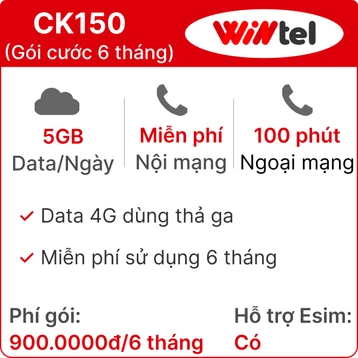 Sim 4G Wintel CK150 5GB/ngày - 6 tháng