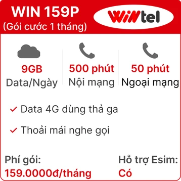 Sim 4G Wintel WIN159P 9GB/ngày