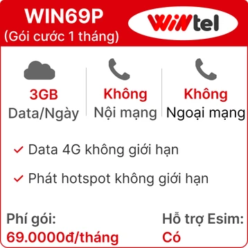 Sim WINTEL WIN69P 3GB/Ngày - Gói cước 1 tháng