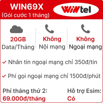Sim WINTEL WIN69X 20GB/Tháng
