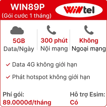 Sim WINTEL WIN89P 5GB/Ngày - Gói cước 1 tháng